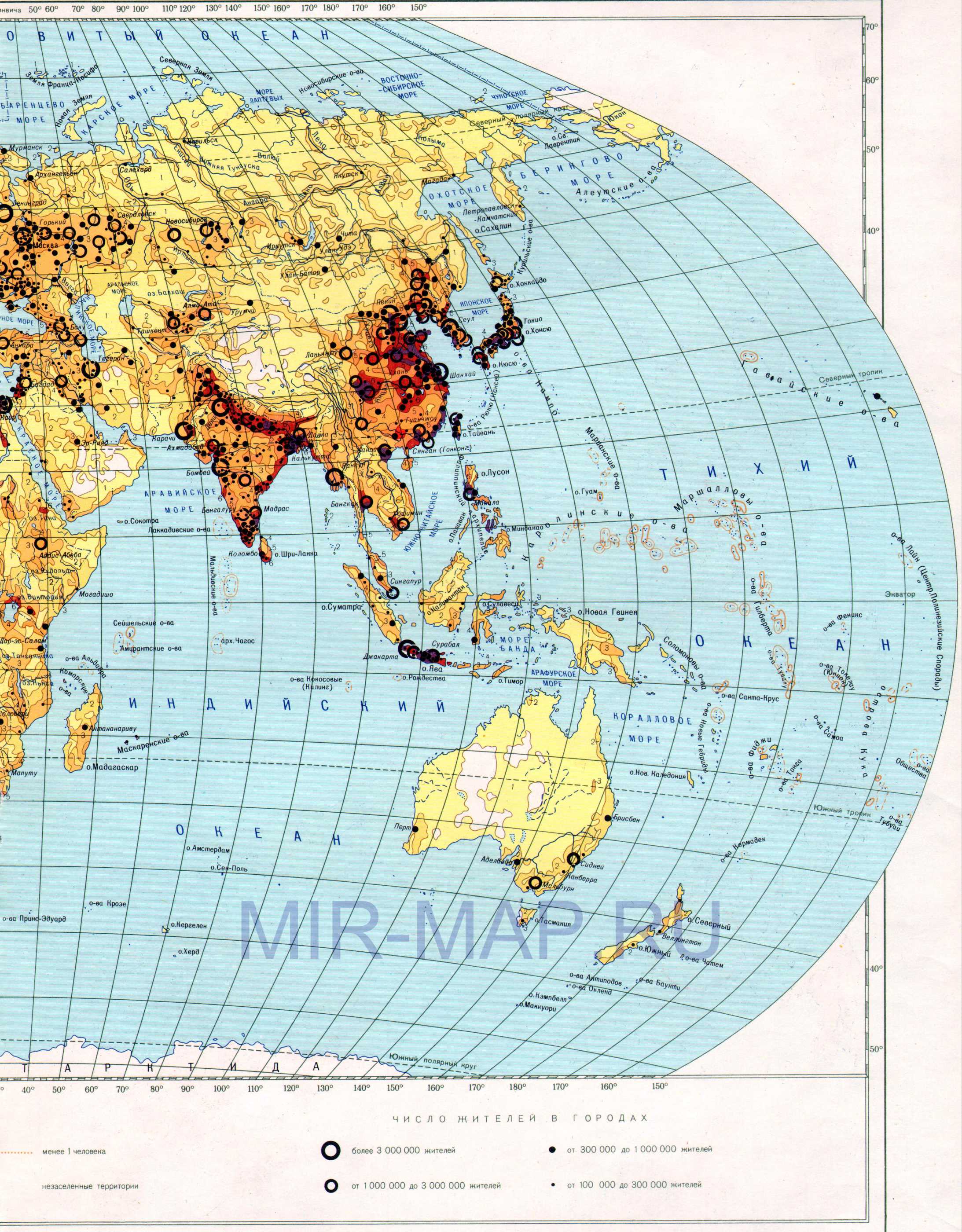 Карта плотности населения на земном шаре. Карта мира масштаба 1см:750км - плотность населения, B0 - 