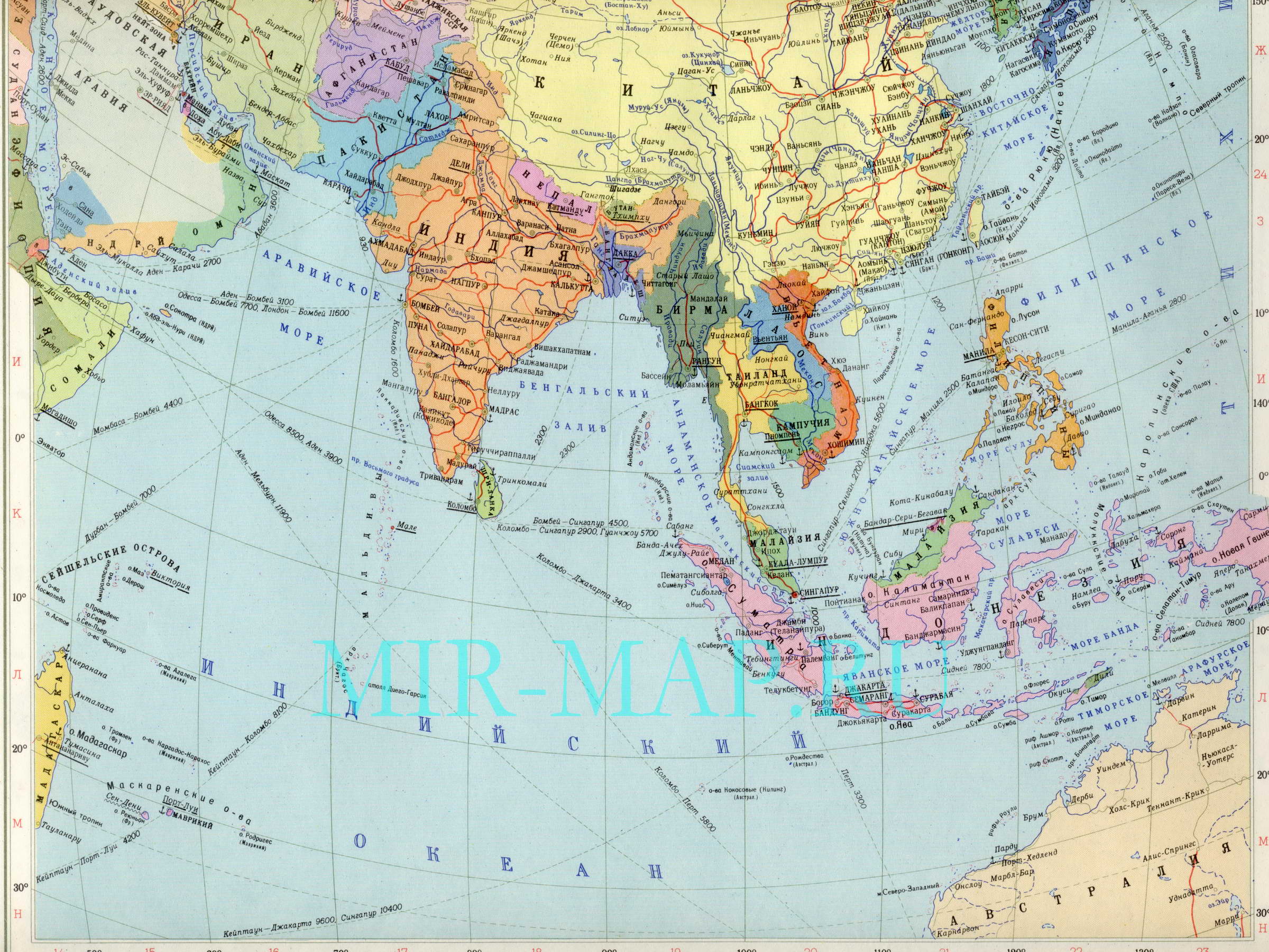 Карта Азии. Политическая карта Азии на русском языке. Детальная политическаякарта Азии, A1 -