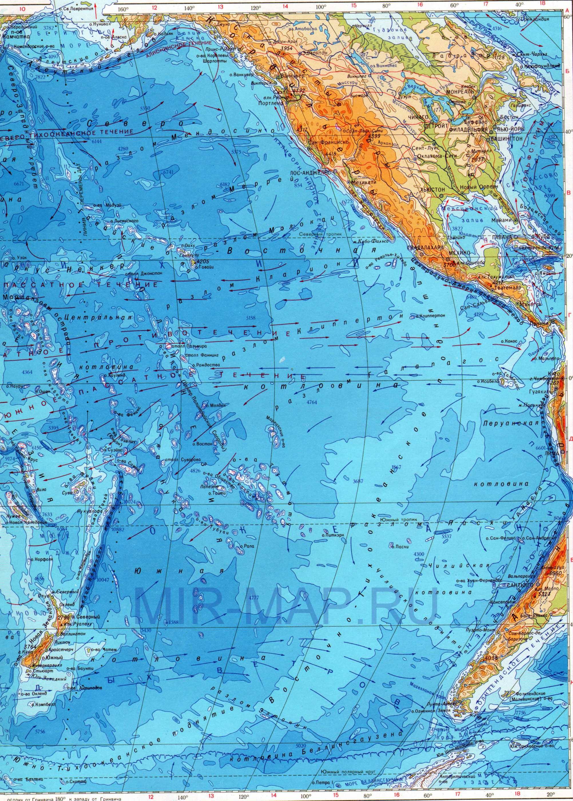Карта тихого океана показывает тихий океан и тихий океан.
